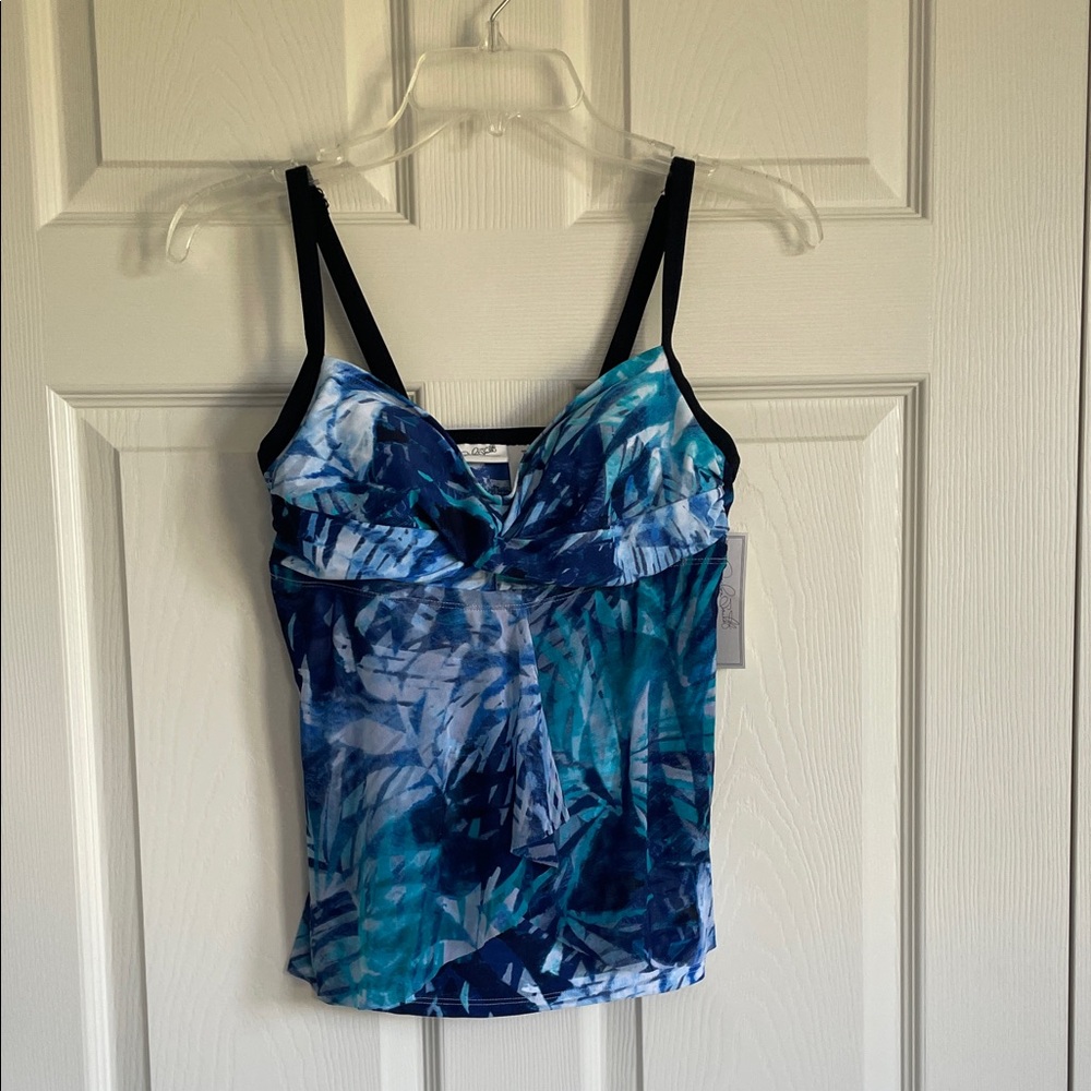 Jaclyn Smith Blue and Black Swim Tankini Top